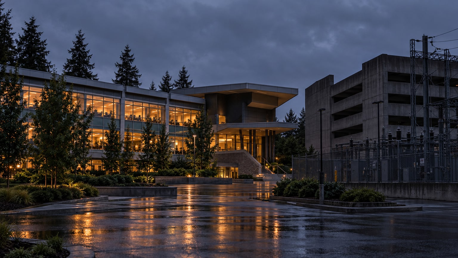 Microsoft campus illustrating Microsoft layoffs due to AI, Copilot buyouts and protected data center jobs